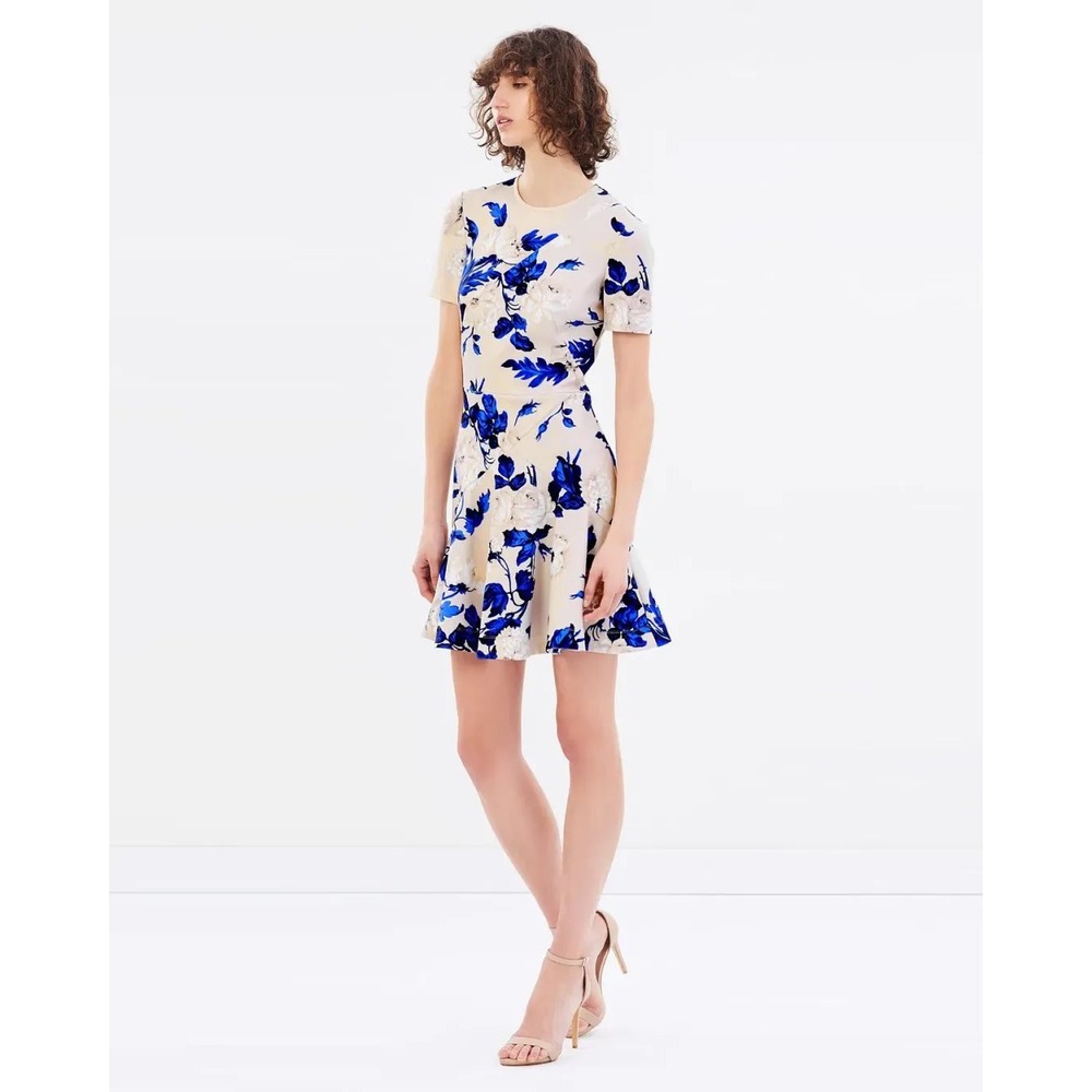 Lover the Label Blue Floral Ruffle Mini Dress Short Sleeve Size US 4